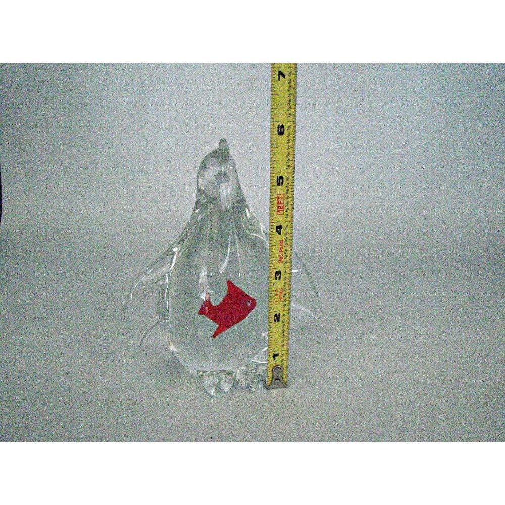 Clear Glass Penguin Figurine with Red Fish Inside Belly Artisan Paperweight Deco - Picture 8 of 12